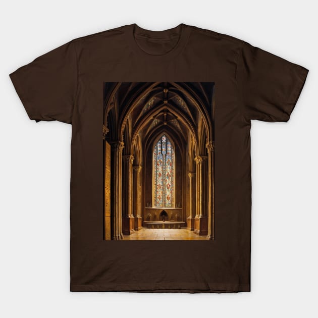 Stained Glass Window over a Chapel Alter T-Shirt by CursedContent